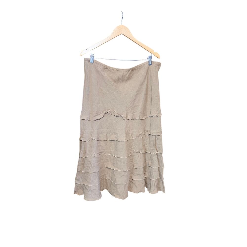 Sutton studio tan 100% linen tiered skirt size 10 lagenlook pull on maxi western